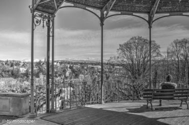 Alpine Pamorama at Kleine Schanze Pavillon - Berne in Black And White in HDR